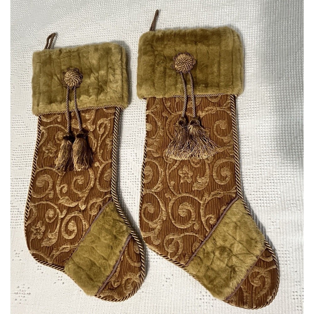 VILLA BACCI 23 3/4" Luxury Large Fabric CHRISTMAS STOCKING Lot Of 4 Tassels - Picture 14 of 16
